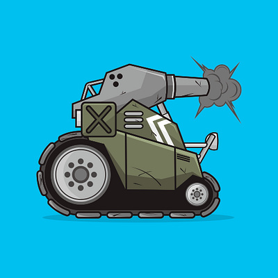 Cute Tank - Green 2d animation apparel battle cartoon clothing design cute game graphic design illustration mecha tank vehicle video game war weapon