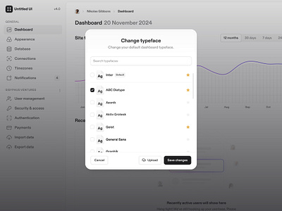 Change typeface modal — Untitled UI design system figma figma design system figma ui kit light mode lightmode minimal modal pop up popover popup product design settings ui design ui kit ui library user interface