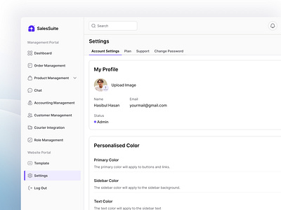 Setting Page - SalesSuite account setting minimal saas setting pahe ui ui ux web app