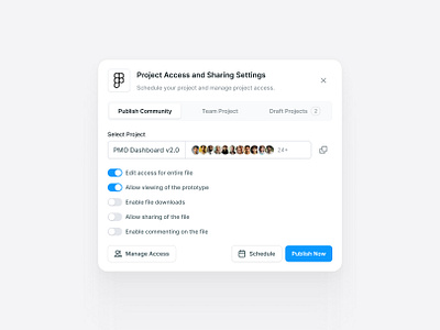 Component - Project Access & Sharing branding component design figma minimal design navigation schedule sharing ui