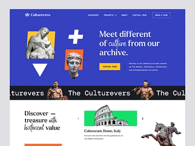 Culturevers - Ancient Sculpture Art Gallery Website ancient art art collection art exhibition art gallery website culture history homepage landing page museum museum event paintings sculpture uiux virtual museum visual art web design web designer webdesign website design