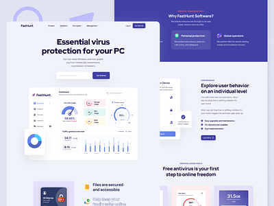 FastHunt - Antivirus Software Landing Page antivirus software landing page design figma landing page landing page design landing page ui saas landing page ui ui ux ux web design website design website landing page website ui