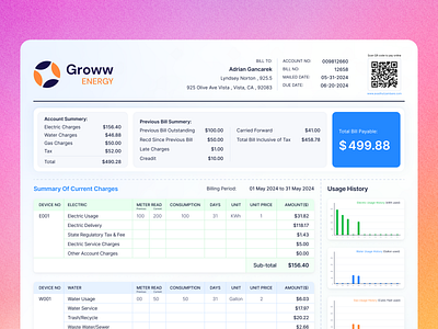 Utility Bill Invoice Design branding design figma figma design finance fintech graphic design invoice invoice design product design ui ui design uiux uiux design utility bill web design