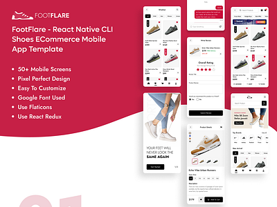 FootFlare - React Native CLI Shoes eCommerce Mobile App Template animation branding creative design development graphic design illustration logo motion graphics product design social media posts template ui ui design uiux user experience user interface ux design web design website