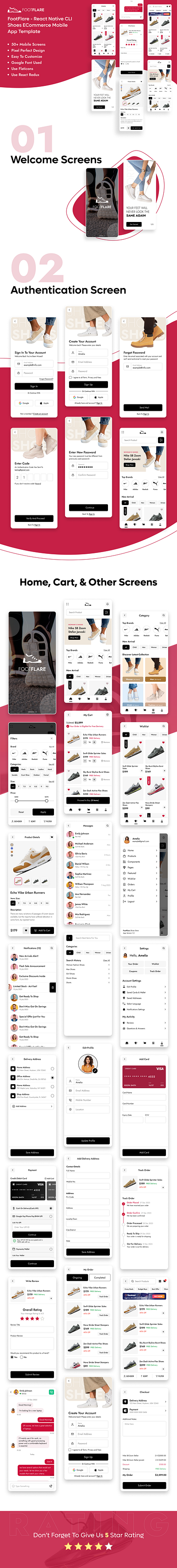 FootFlare - React Native CLI Shoes eCommerce Mobile App Template animation branding creative design development graphic design illustration logo motion graphics product design social media posts template ui ui design uiux user experience user interface ux design web design website