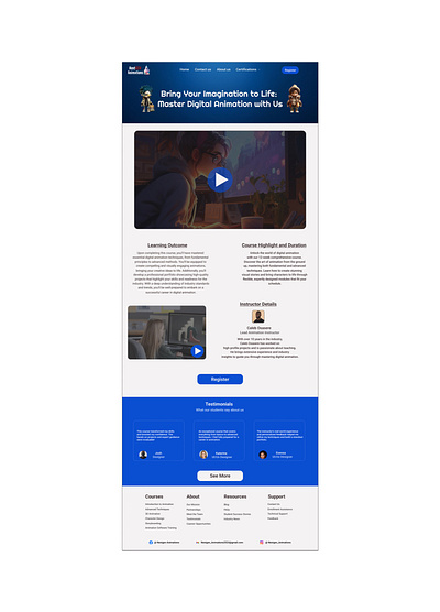 Landing page for a digital animation course 3d animation course digital landing page uiux