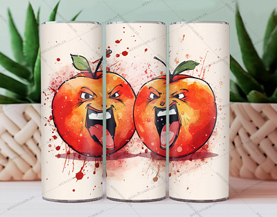 Angry Peaches Skinny Tumbler Wrap angry tumbler berry vector color image colourful tumbler custom design art custom tumbler design fresh tumbler illustration peach art photography skinny tumbler sublimation tumbler sublimation tumbler warp vector art waterslide tumbler