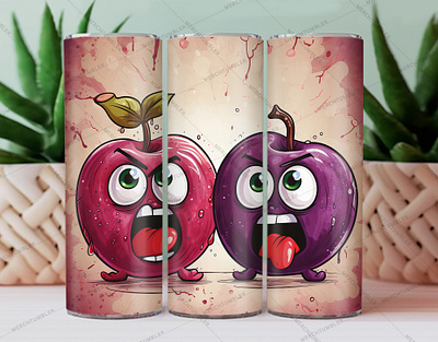 Angry Plums Skinny Tumbler Wrap cartoon art color image custom design art custom tumbler design eating fruit healthy art illustration photography skinny tumbler sublimation tumbler sublimation tumbler warp vector art waterslide tumbler white vector