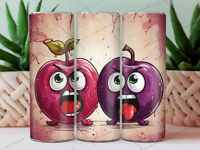 Angry Plums Skinny Tumbler Wrap cartoon art color image custom design art custom tumbler design eating fruit healthy art illustration photography skinny tumbler sublimation tumbler sublimation tumbler warp vector art waterslide tumbler white vector