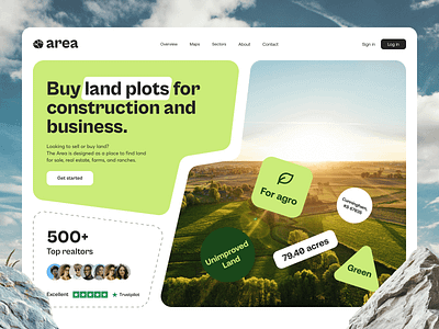 Landing page for Area rental platform agro area land lot land plot land sales landing real estate rental