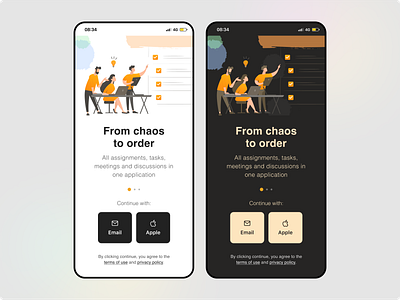 Onboarding For IOS App | Mobile App Start Screen app app design black theme branding clean design design graphic design illustration ios ios app logo mobile app onboarding saas to do app ui uiux ux vector white theme