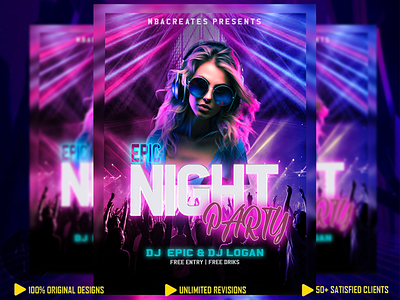 PARTY POSTER DESIGN adobe photoshop club party design design fiverrfreelancer graphic design graphic design services neon poster design party poster party poster design poster poster design typography upworkfreelancer