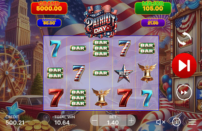 Patriot Day Slot Game app betting branding casino design gambling game design gaming graphic design illustration logo minimal motion graphics slot game slots typography ui ux vector web
