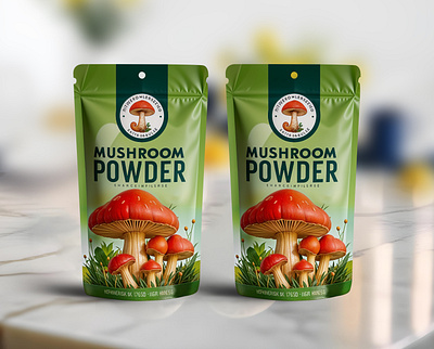 Mushroom Powder Pouch packaging Design branding creative food pouch label design minimalist design minimalist packaging mushroom pouch mushroom powder packaging design pooches pouch bag pouch design pouch label design pouch packaging simple design stand up pouch vitamins pouch