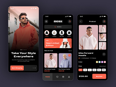 E-commerce Fashion App UI app arobix banner clothing ecommerce fashion interface md azbin islam minimal modern onboarding online store product shopping store app stylish ui ux vintage web