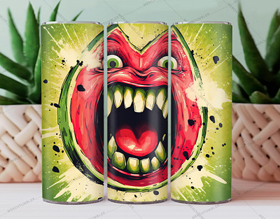 Angry Watermelon Skinny Tumbler Wrap angry color image colors custom design art custom tumbler design food illustration photography skinny tumbler sublimation tumbler sublimation tumbler warp vector art watermelon waterslide tumbler