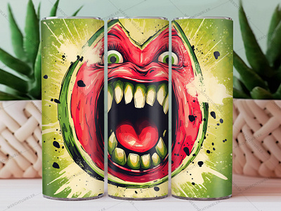 Angry Watermelon Skinny Tumbler Wrap angry color image colors custom design art custom tumbler design food illustration photography skinny tumbler sublimation tumbler sublimation tumbler warp vector art watermelon waterslide tumbler