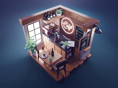 Urban Café Tutorial 3d blender cafe diorama illustration isometric process render room tutorial