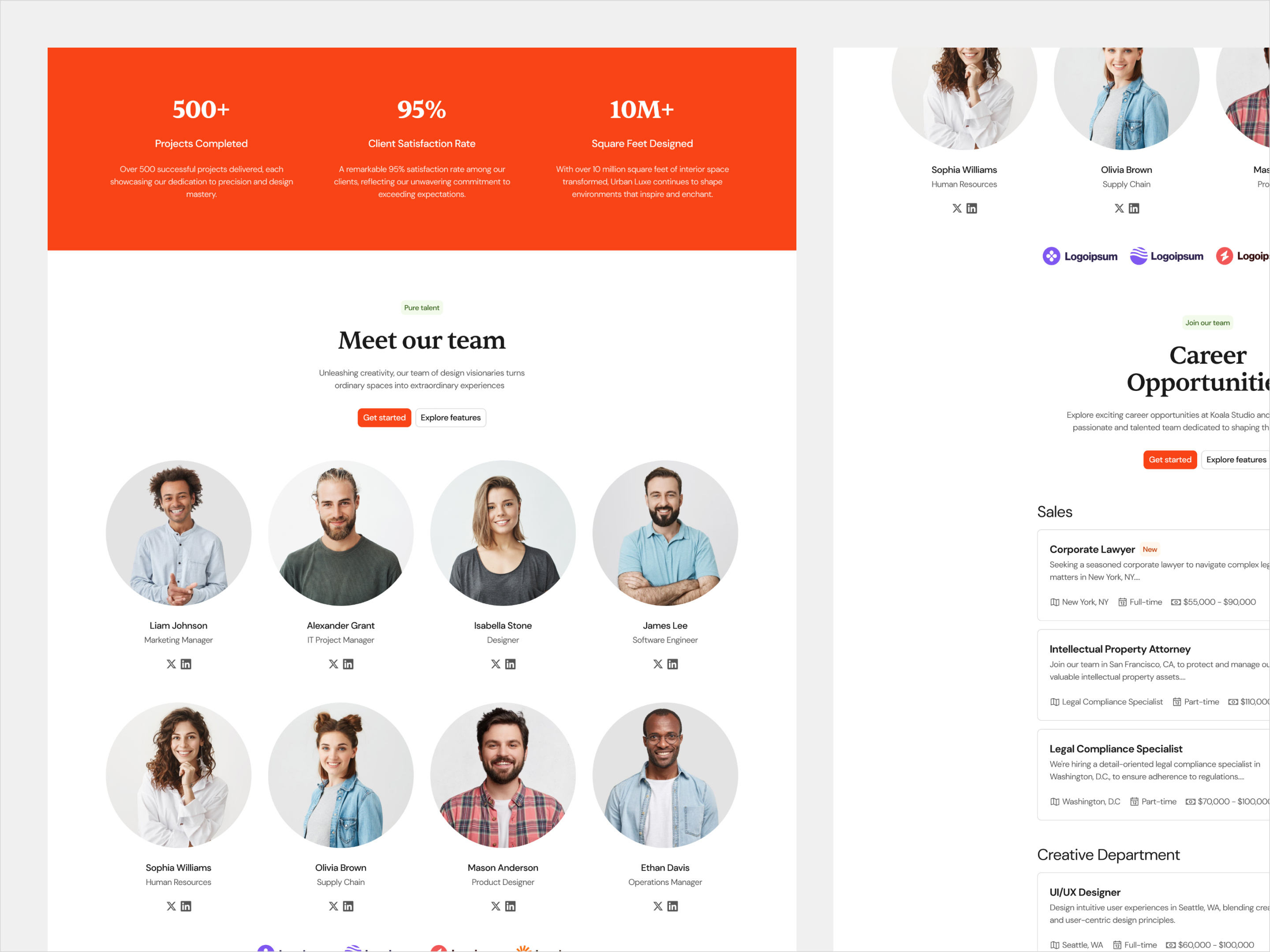 Team Section · Koala UI about about us branding elegant koala koalaui layout light light mode minimal our team team team section typography ui design ux design uxui
