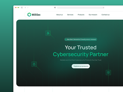 Cybersecurity Website Design - MilliSec cybersecuirty hero section minimal modern ui web ui website