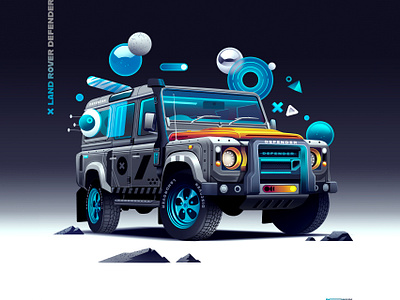 Defender carlover defender futur iconic illustration landrover neon pop retro