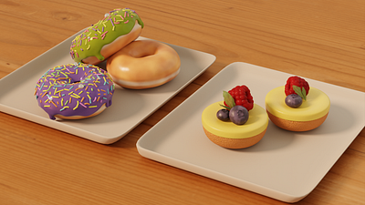 Donuts and Cheesecakes Lighting Variations 3d 3d modeling blender lighting model