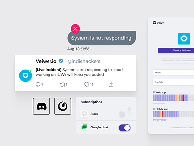 Incident Communication Software Visuals analytics businnes deck design system illustration infographics landing maintenance mockup monitoring mvp product reedesign research status ui ux web design website wireframes