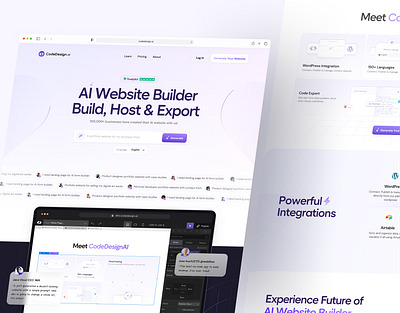 Ai Website Builder Landing Page Design ai ai builder ai website clean no code popular purple redesign trending uidesign uiux userinterface website website builder webui