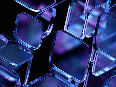 Glass blocks 3d animation 3d render abstract design background blender 3d blue branding cubes dark background data concept futuristic geometric glass bocks identity looping animation motion graphics purple color shape technology