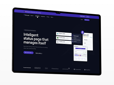 Incident Communication Software Status Page Feature ai branding communication design features guidelines interface intrface landing page maintenence product redesign remote revamp security status page strartup ui ux web app