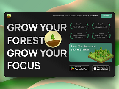 Forest Hero Section Redesign! design focus forest forest app hero section illustration redesign ui web design