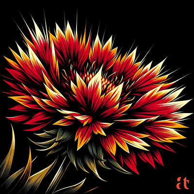 Flame Petal Art by Aravind Reddy Tarugu aravind art artistry blanket flower blaze botanical clean lines color darkness design detailed fiery illustration nature petals reddy spirited tarugu vector vibrant