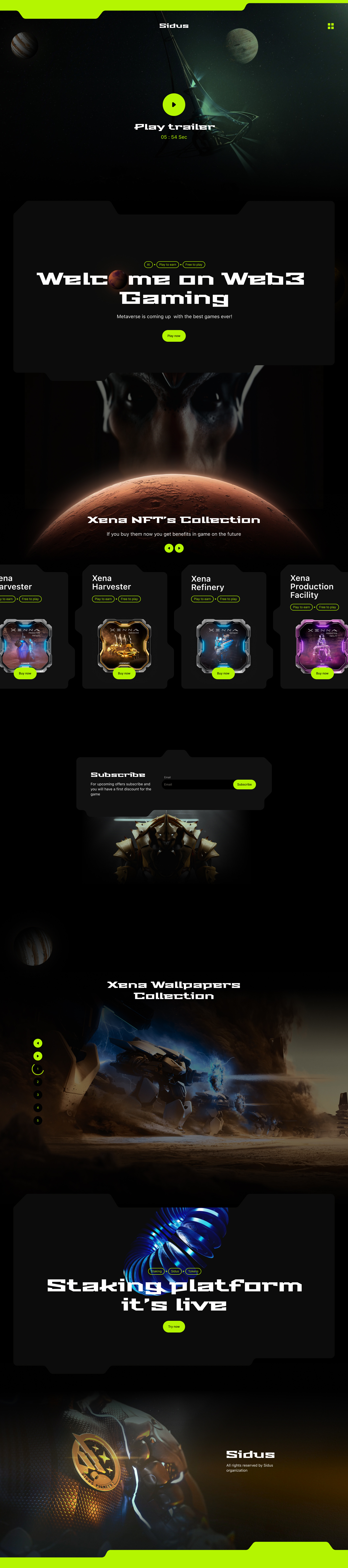 Sidus landing page blockchain crypto game games interfaces landingpage ui ux