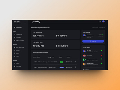 Miday Dashboard admin dashboard ui