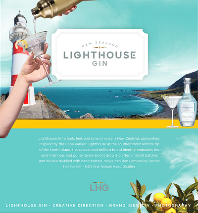 Lighthouse Gin Brand Identity bright brilliant coastal female gin lemons lighthouse martini new zealand north island sky small batch sparkle yen ben