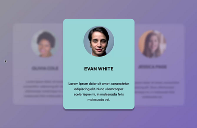 Testimonials Slider - Minimal & Elegant UI Design animate animated cards animation design figma fima animation glass effect prototyping purple gradient software desing testimonial ui ux web design web development