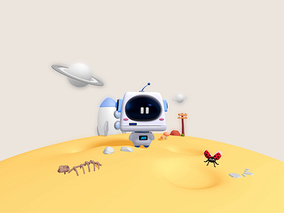 Cute Robot - Explore new Planet - 3D spline 3d 3d animation animation blockchain cute graphic design interaction design ladybug motion graphics planet robot rocket spline ui universe