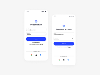 Log in / Sign up page android blue clean ios log in minimalist mobile product designers sign up ui ux web