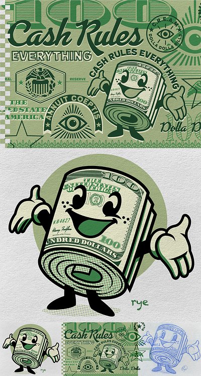 C.R.E.A.M - Cash Rules branding character design characterdesign design dollars graphic design graphic design illustration logo mascot money typography vector wu tang