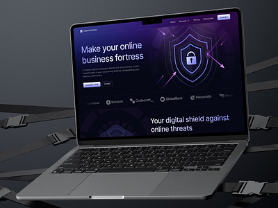 CyberFortress Landing Page Concept cyber protection cybersecurity dark theme data protection fortress gradient header landing page online business security shield tech ui ui design web design