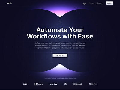 Hero visual design blue clean cta dark details glow grid hero landing purple saas