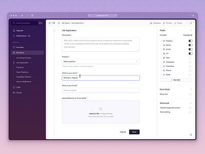 WIP Dashboard ⭐ clean dashboard design form hiring inputs minimal recruitment saas ui