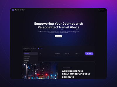 Transit Notifier Website Landing Page Design designsystem