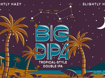 Big Dipa Tropical-Style Double IPA (Unused Beer Branding) arkansas beer beer branding big dipper branding coconut double ipa flat hunter oden illustration ipa landscape lockup tropical