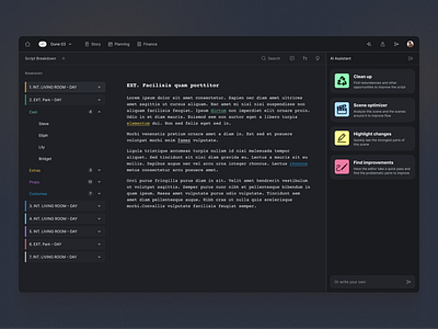 Script Analysis with AI Assistant ai filmmaking hollywood product design screenwriting ui user research ux