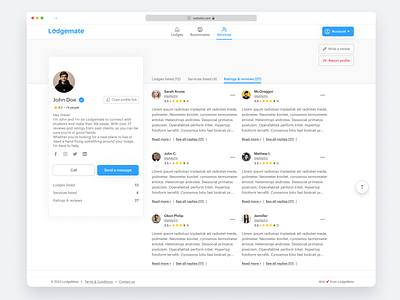 Lodgemate - View ratings you've received handy men home maintainance homes hospitality housing lodge real estate renting roommate students ui ui deign uiux design uiux designer ux web design