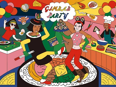 Gimbab Party Illustration artwork character club dance dancing dj drawing food foodillustration fun gimbab graphic design illustration k pop korean kpop music