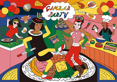 Gimbab Party Illustration artwork character club dance dancing dj drawing food foodillustration fun gimbab graphic design illustration k pop korean kpop music