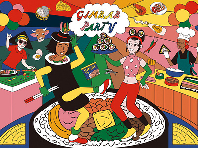 Gimbab Party Illustration artwork character club dance dancing dj drawing food foodillustration fun gimbab graphic design illustration k pop korean kpop music