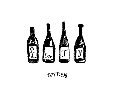 FOUR BOTTLEs of WINE biodynamic wines black bottles of wine branding charcoal design drawing four handwriting icon illustration lettering logo organic wine rough symbol textures vector vineyard winery